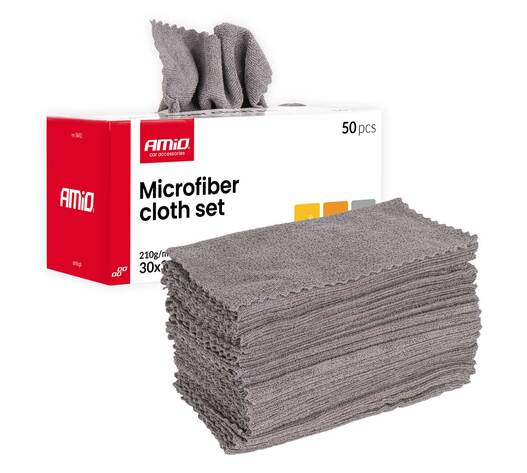 Amio - Σετ Πανιά Μικροϊνών (Microfiber) διαστάσεων 30x30cm με πυκνότητα 210g/m² σε συσκευασία 50 τεμαχίων για Επιβατικά Αυτοκίνητα και Οικιακή Χρήση - 50 τεμ. (04492/AM)