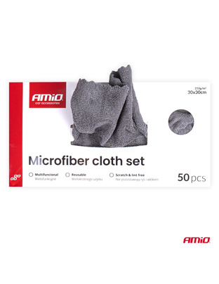 Amio - Σετ Πανιά Μικροϊνών (Microfiber) διαστάσεων 30x30cm με πυκνότητα 210g/m² σε συσκευασία 50 τεμαχίων για Επιβατικά Αυτοκίνητα και Οικιακή Χρήση - 50 τεμ. (04492/AM)