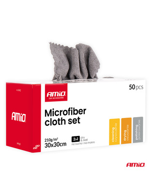 Amio - Σετ Πανιά Μικροϊνών (Microfiber) διαστάσεων 30x30cm με πυκνότητα 210g/m² σε συσκευασία 50 τεμαχίων για Επιβατικά Αυτοκίνητα και Οικιακή Χρήση - 50 τεμ. (04492/AM)