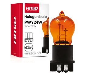 Amio - Λάμπα Αλογόνου PWY24W 12V 24W Amber (Πορτοκαλί) Βάση WP3.3x14.5-4 για Φλας  - 1 τεμ.(04410/AM)