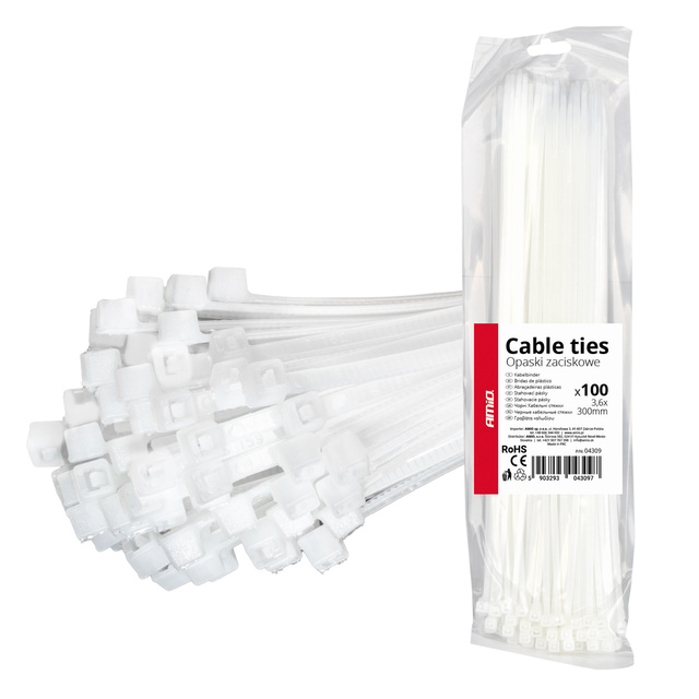 Amio - ΔΕΜΑΤΙΚΑ/ΔΕΤΙΚΑ ΚΑΛΩΔΙΩΝ TIE WRAP (ΤΑΙΡΑΠ) 3.6 x 300mm (ΛΕΥΚΟ) - 100 ΤΕΜ. (04309/AM)