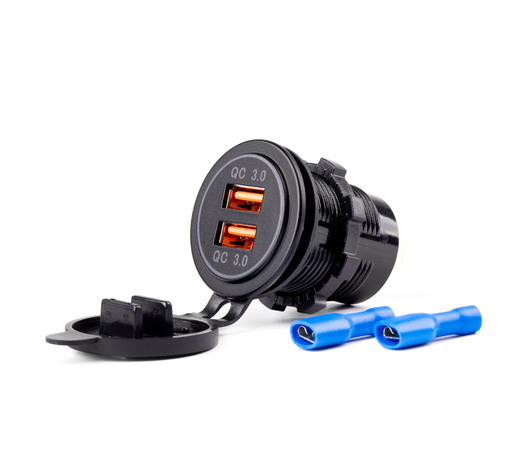 Amio - ΠΡΙΖΑ ΦΟΡΤΙΣΗΣ ΜΕ 2 ΘΥΡΕΣ USB 12/24V 3.0A Φ37mmX51mm QUICK CHARGE 12/24V MOD-05 - 1 τεμ. (02855/AM)