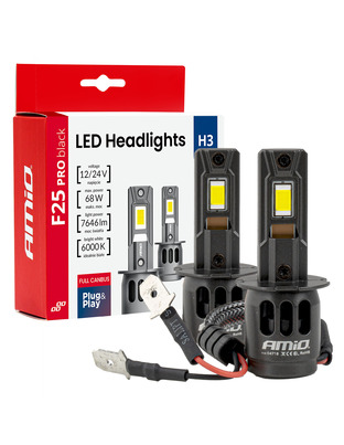 Amio - Λαμπτήρες LED F25 PRO Black Edition H3 68W 12-24V Full CAN Bus με Φωτεινότητα 7646lm σε Ψυχρό Λευκό 6000K για Επιβατικά Αυτοκίνητα & Φορτηγά - Σετ 2 τεμ. (04718/AM)