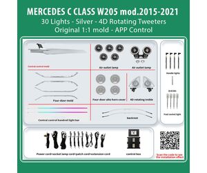 DIQ AMBIENT MERCEDES C BC10D7 (Digital iQ Ambient Light for Mercedes C (W205) mod. 2015-2021 with 30 Lights, Silver)
