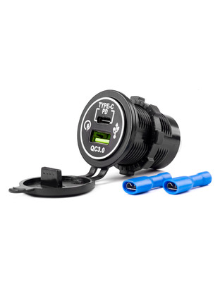 Amio - ΠΡΙΖΑ ΦΟΡΤΙΣΤΗΣ USB + TYPE C QUICK CHARGE 12/24V Φ37mmX51mm MOD-08 - 1 τεμ. (02858/AM)