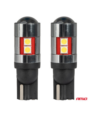 Amio - Λάμπες LED CAN Bus T10 W5W (W2.1x9.5d) Universal για Επιβατικά Αυτοκίνητα & Φορτηγά με τάση 12V-48V & 9xSMD 3030 σε Λευκή απόχρωση 5500K Chrome/Black - Σετ 2 τεμ. (04244/AM)