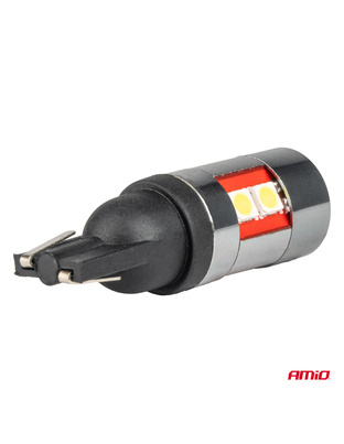 Amio - Λάμπες LED CAN Bus T10 W5W (W2.1x9.5d) Universal για Επιβατικά Αυτοκίνητα & Φορτηγά με τάση 12V-48V & 9xSMD 3030 σε Λευκή απόχρωση 5500K Chrome/Black - Σετ 2 τεμ. (04244/AM)