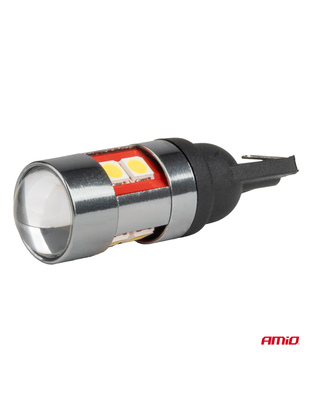 Amio - Λάμπες LED CAN Bus T10 W5W (W2.1x9.5d) Universal για Επιβατικά Αυτοκίνητα & Φορτηγά με τάση 12V-48V & 9xSMD 3030 σε Λευκή απόχρωση 5500K Chrome/Black - Σετ 2 τεμ. (04244/AM)