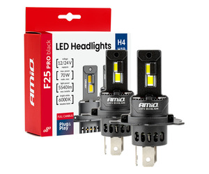 Amio - Λαμπτήρες LED F25 PRO Black Edition H4/H19 70W 12-24V Full CAN Bus με Φωτεινότητα 8000lm σε Ψυχρό Λευκό 6000K για Επιβατικά Αυτοκίνητα & Φορτηγά - Σετ 2 τεμ. (04719/AM)