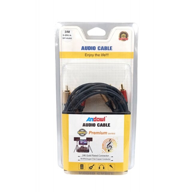 ΚΑΛΩΔΙΟ ΗΧΟΥ ΣΤΕΡΕΟ 3m AUX ΣΕ 3RCA ANDOWL QY-AV02