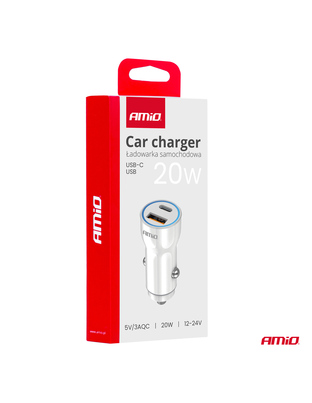 Amio - ΦΟΡΤΙΣΤΗΣ ΑΝΑΠΤΗΡΑ 12/24V ΜΕ 2 ΘΥΡΕΣ USB-C+USB 20W 5V/3AQC ΤΑΧΕΙΑΣ ΦΟΡΤΙΣΗΣ ΛΕΥΚΟ - 1 Τεμ. (03881/AM)