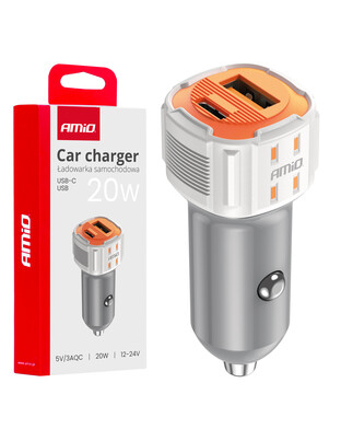 Amio - ΦΟΡΤΙΣΤΗΣ ΑΝΑΠΤΗΡΑ 12/24V ΜΕ 2 ΘΥΡΕΣ USB-C+USB 20W 5V/3AQC ΤΑΧΕΙΑΣ ΦΟΡΤΙΣΗΣ ΛΕΥΚΟΣ - 1 Τεμ. (03882/AM)