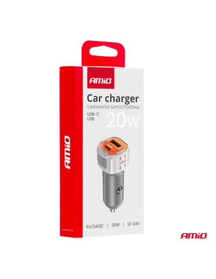 Amio - ΦΟΡΤΙΣΤΗΣ ΑΝΑΠΤΗΡΑ 12/24V ΜΕ 2 ΘΥΡΕΣ USB-C+USB 20W 5V/3AQC ΤΑΧΕΙΑΣ ΦΟΡΤΙΣΗΣ ΛΕΥΚΟΣ - 1 Τεμ. (03882/AM)