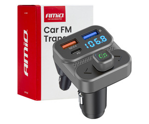 Amio - FM Transmitter Αναπτήρα τύπου FMT02 τάση λειτουργίας 12-24V με 2xUSB Type-A και 1xUSB Type-C για Επιβατικά Αυτοκίνητα και Φορτηγά - 1 τεμ. (04649/AM)