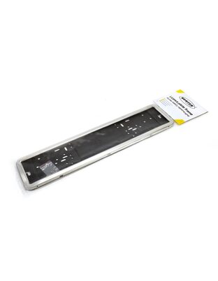 Amio - Πλαστικό Πλαίσιο Πινακίδας Κυκλοφορίας Inox Silver Εφέ Κουμπωτό με Τελάρο 53 x 12 cm για Εμπρός και Πίσω Πινακίδα Αυτοκινήτου - 1 τεμ. (01300/AM)
