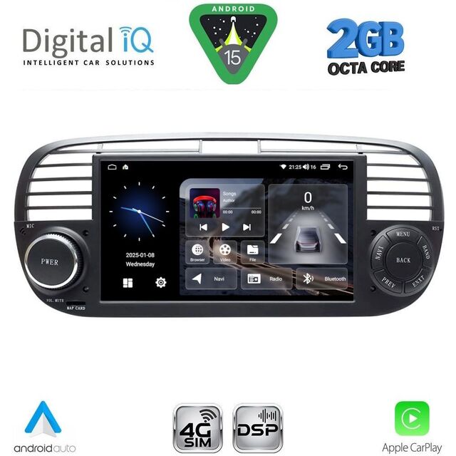 DIGITAL IQ BLF 365BL_CPA (7" DECK) MULTIMEDIA SYSTEM for FIAT 500 mod. 2007-2015 (BLACK)