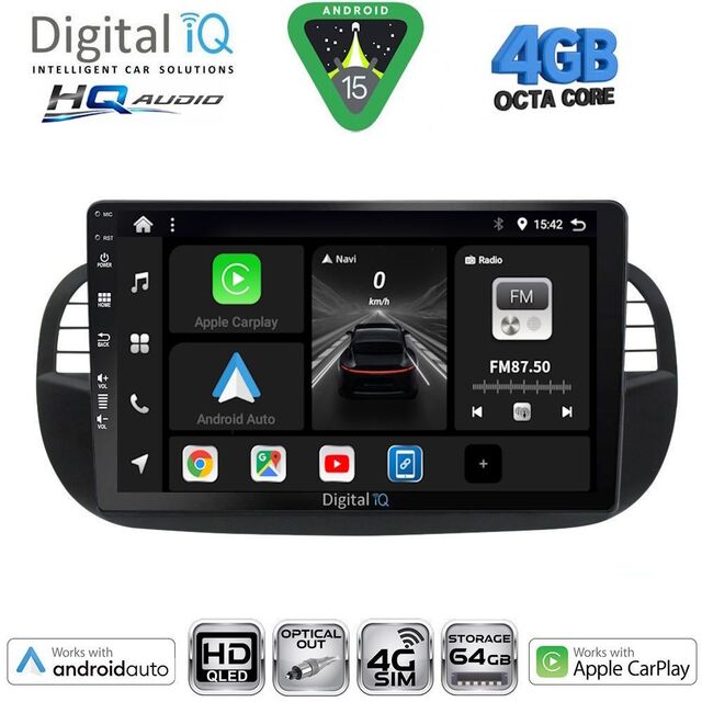 DIGITAL IQ BXK 19130BL_CPAA (9inc) MULTIMEDIA TABLET for FIAT 500 mod. 2007-2015 (BLACK)
