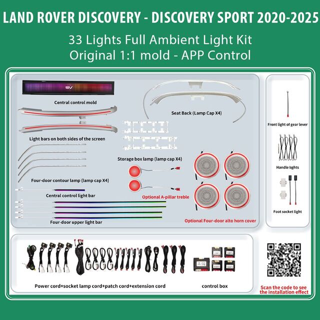 DiQ AMBIENT LAND ROVER DISCOVERY LRDS19FK (Digital iQ Ambient Light for LAND ROVER DISCOVERY - DISCOVERY SPORT mod. 2020-2025 with 33 Lights, Full Kit)