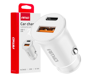 Amio - ΦΟΡΤΙΣΤΗΣ ΑΝΑΠΤΗΡΑ 12/24V ΜΕ 2 ΘΥΡΕΣ USB-C+USB 20W 5V/3AQC ΤΑΧΕΙΑΣ ΦΟΡΤΙΣΗΣ ΛΕΥΚΟΣ - 1 Τεμ. (03877/AM)