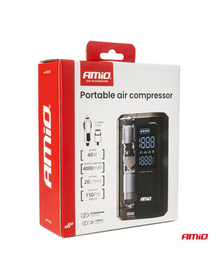 Amio - ΚΟΜΠΡΕΣΕΡ ΑΕΡΑ ΕΠΑΝΑΦΟΡΤΙΖΟΜΕΝΟ 12V & USB-C 10BAR 150PSI 20L/MIN 40W 1ΤΕΜ. (04378/AM)