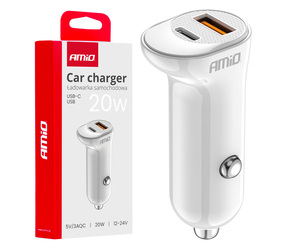 Amio - ΦΟΡΤΙΣΤΗΣ ΑΝΑΠΤΗΡΑ 12/24V ΜΕ 2 ΘΥΡΕΣ USB-C+USB 20W 5V/3AQC ΤΑΧΕΙΑΣ ΦΟΡΤΙΣΗΣ ΛΕΥΚΟΣ - 1 Τεμ. (03875/AM)