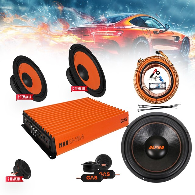 GAS-4CHPACK12SPL Πλήρες δυνατό ηχοσύστημα Gas Audio και δώρο kit καλωδίωσης
