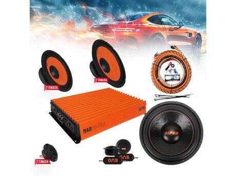 GAS-4CHPACK12SPL Πλήρες δυνατό ηχοσύστημα Gas Audio και δώρο kit καλωδίωσης