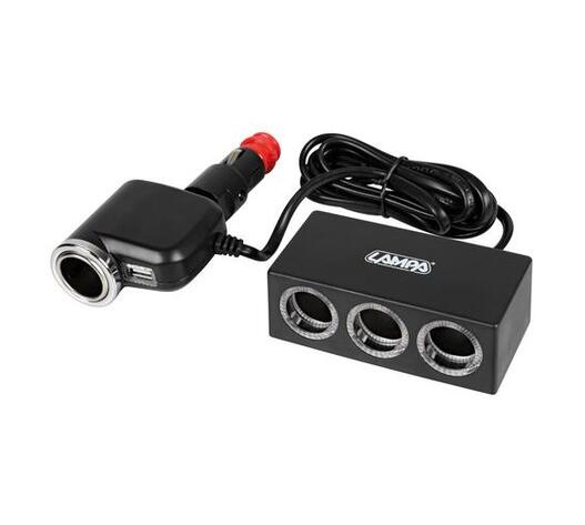 ΑΝΤΑΠΤΟΡΑΣ ΑΝΑΠΤΗΡΑ 4 ΘΕΣΕΩΝ+USB 10A ΜΕ ΚΑΛΩΔΙΟ 200cm 12/24V DUO 4in1