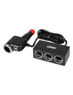 ΑΝΤΑΠΤΟΡΑΣ ΑΝΑΠΤΗΡΑ 4 ΘΕΣΕΩΝ+USB 10A ΜΕ ΚΑΛΩΔΙΟ 200cm 12/24V DUO 4in1