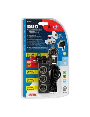 ΑΝΤΑΠΤΟΡΑΣ ΑΝΑΠΤΗΡΑ 4 ΘΕΣΕΩΝ+USB 10A ΜΕ ΚΑΛΩΔΙΟ 200cm 12/24V DUO 4in1