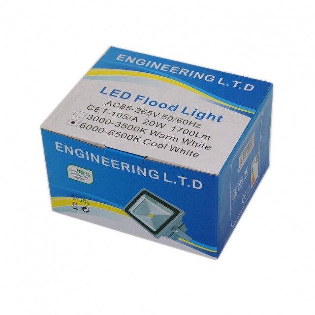 LED ΠΡΟΒΟΛΕΑΣ 20W ΨΥΧΡΟ ΦΩΣ GE-BR-0243