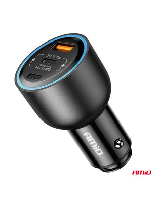 Amio - ΦΟΡΤΙΣΤΗΣ ΑΝΑΠΤΗΡΑ 12/24V ΜΕ 2 ΘΥΡΕΣ USB-C/USB-A 95W 5V/3A ΤΑΧΕΙΑΣ ΦΟΡΤΙΣΗΣ ΑΛΟΥΜΙΝΙΟ/ΜΑΥΡΟΣ - 1 Τεμ. (04372/AM)