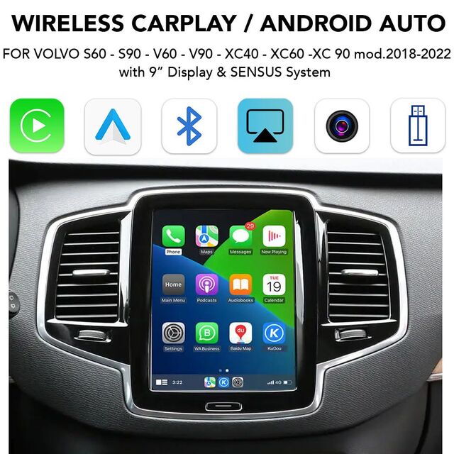 LENOVO LTP VLV 2510F CPAA (WIRELESS CARPLAY / ANDROID AUTO BOX for VOLVO V90 – S90 – XC40 - XC60 -XC90 mod. 2017-2022 for 9" Display)