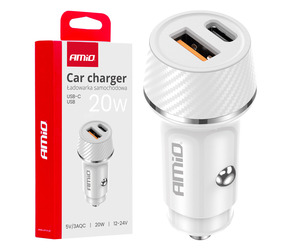 Amio - ΦΟΡΤΙΣΤΗΣ ΑΝΑΠΤΗΡΑ 12/24V ΜΕ 2 ΘΥΡΕΣ USB-C+USB 20W 5V/3AQC ΤΑΧΕΙΑΣ ΦΟΡΤΙΣΗΣ ΛΕΥΚΟΣ - 1 Τεμ. (03878/AM)