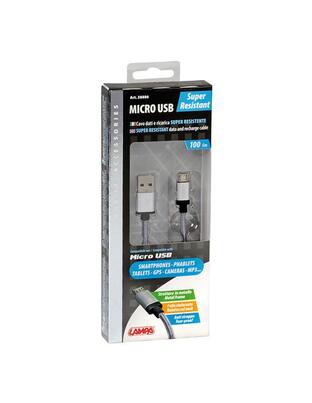 ΚΑΛΩΔΙΟ ΦΟΡΤΙΣΗΣ ΚΑΙ ΣΥΓΧΡΟΝΙΣΜΟΥ MICRO USB SUPER RESISTANT 100cm SILVER LINE