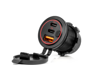 Amio - ΠΡΙΖΑ ΜΕ 3 ΘΥΡΕΣ(USB+2xUSB-C) ΜΕ ΔΙΑΚΟΠΤΗ ΚΑΙ ΚΑΠΑΚΙ 12/24V QUICK CHARGE 3.0 ΑΔΙΑΒΡΟΧΗ ΜΑΥΡΗ - 1 Τεμ. (04227/AM)