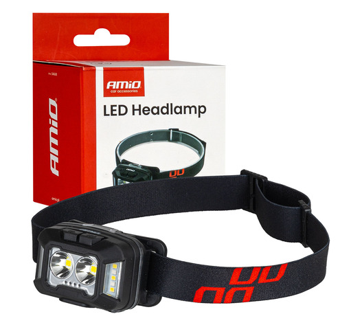 Amio - Φακός Κεφαλής Εργασίας τύπου 2xXPG+10SMD LED χωρητικότητα μπαταρίας 1800mAh - 1 τεμ. (04668/AM)