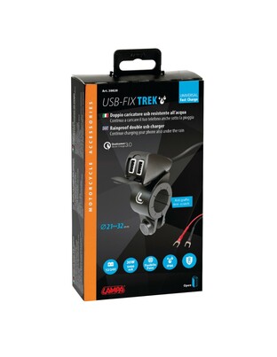 ΦΟΡΤΙΣΤΗΣ USB ΔΙΠΛΟΣ TREK 12/24V 5400mA ΜΕ ΒΑΣΗ ΣΤΗΡΙΞΗΣ ΤΙΜΟΝΙΟΥ 21-32mm ΚΑΙ ΚΑΛΩΔΙΟ 150cm ΑΔΙΑΒΡΟΧΟΣ