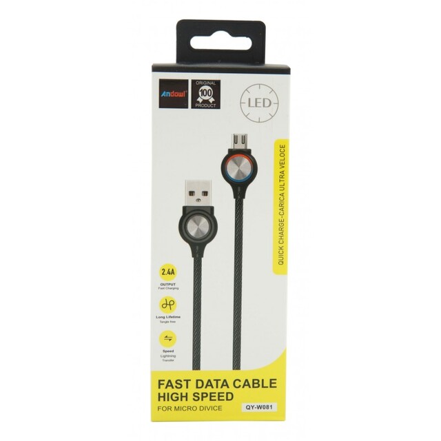 MicroUSB ΚΑΛΩΔΙΟ 2.4Α ΜΕ ΕΝΔΕΙΞΗ LED ANDOWL AN-QY-W081
