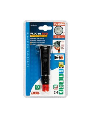 Φορτιστής Αναπτήρα με διπλό USB PLUG-IN EVO 90 μοίρες 12/24V 2,5A