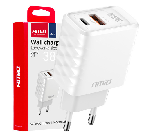 Amio - ΦΟΡΤΙΣΤΗΣ ΜΕ ΟΙΚΙΑΚΗ ΠΡΙΖΑ ΜΕ 2 ΘΥΡΕΣ USB-A+USB-C 38W 100-240V ΛΕΥΚΟ - 1 Τεμ. (04287/AM)