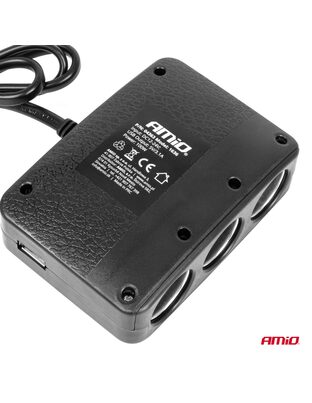 Amio - ΑΝΤΑΠΤΟΡΑΣ ΑΝΑΠΤΗΡΑ 12/24V 100W ΜΑΥΡΟΣ/3 ΘΕΣΕΙΣ/2xUSB-A /ΚΟΥΜΠΙ ON-OFF/ΕΝΔΕΙΞΗ LED/ΚΑΛΩΔΙΟ 70cm - 1 Τεμ. (04363/AM)
