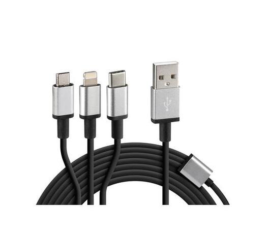 ΚΑΛΩΔΙΟ USB ΦΟΡΤΙΣΗΣ CERBERO 100 cm (3 ΑΝΤΑΠΤΟΡΕΣ TYPE C/APPLE/MICRO USB - 8 PIN) SILVER LINE