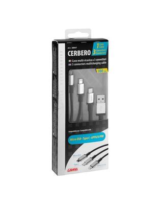 ΚΑΛΩΔΙΟ USB ΦΟΡΤΙΣΗΣ CERBERO 100 cm (3 ΑΝΤΑΠΤΟΡΕΣ TYPE C/APPLE/MICRO USB - 8 PIN) SILVER LINE