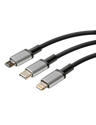 ΚΑΛΩΔΙΟ USB ΦΟΡΤΙΣΗΣ CERBERO 100 cm (3 ΑΝΤΑΠΤΟΡΕΣ TYPE C/APPLE/MICRO USB - 8 PIN) SILVER LINE