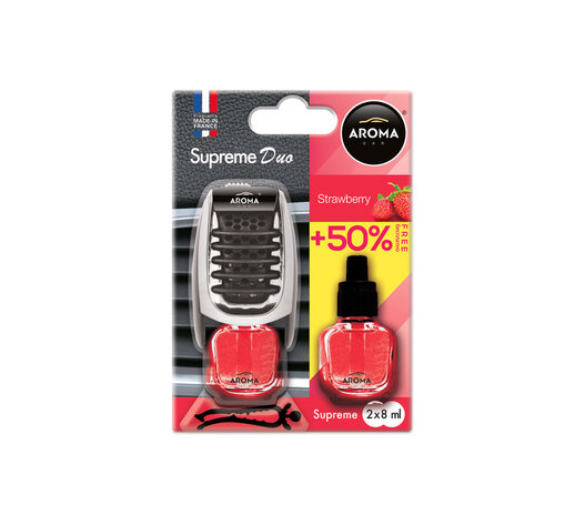 AMiO - Αρωματικό Αεραγωγού Αυτοκινήτου Aroma Supreme Duo Strawberry Αεραγωγού με Ρύθμιση Έντασης (+50% Περιεχόμενο) - 1 Τεμ. (A92254/AM)