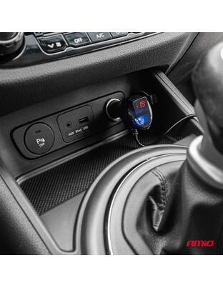 Amio - ΑΝΤΑΠΤΟΡΑΣ ΑΝΑΠΤΗΡΑ 12/24V 120W ΨΗΦΙΑΚΟΣ ΜΑΥΡΟΣ/3 ΘΕΣΕΙΣ/2xUSB-A QC 3.0 ΜΕ ΚΑΛΩΔΙΟ 80cm - 1 Τεμ. (04364/AM)