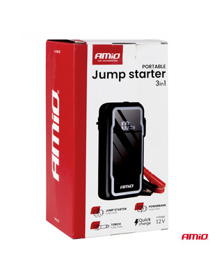 Amio - Φορητός Εκκινητής Μπαταρίας 3 σε 1 τύπου Jump Starter με Φως LED και Powerbank τάση λειτουργίας 12V απόδοσης 12Ah 800-1600A για Επιβατικά Αυτοκίνητα - 1 τεμ. (04678/AM)