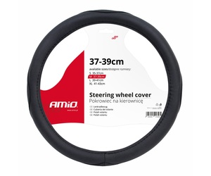 Amio - Κάλυμμα Τιμονιού SWC-09-M Μαύρο από Τεχνόδερμα Διάμετρος 37/39cm για Προστασία και Άνεση Τιμονιού για Επιβατικά και Επαγγελματικά Αυτοκίνητα - 1 τεμ. (01365/AM)