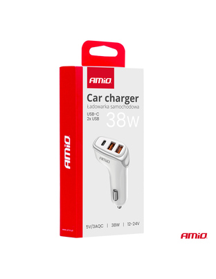 Amio - ΦΟΡΤΙΣΤΗΣ ΑΝΑΠΤΗΡΑ 12/24V ΜΕ 3 ΘΥΡΕΣ USB-C+2xUSB 38W 5V/3AQC ΤΑΧΕΙΑΣ ΦΟΡΤΙΣΗΣ ΛΕΥΚΟΣ - 1 Τεμ. (03886/AM)